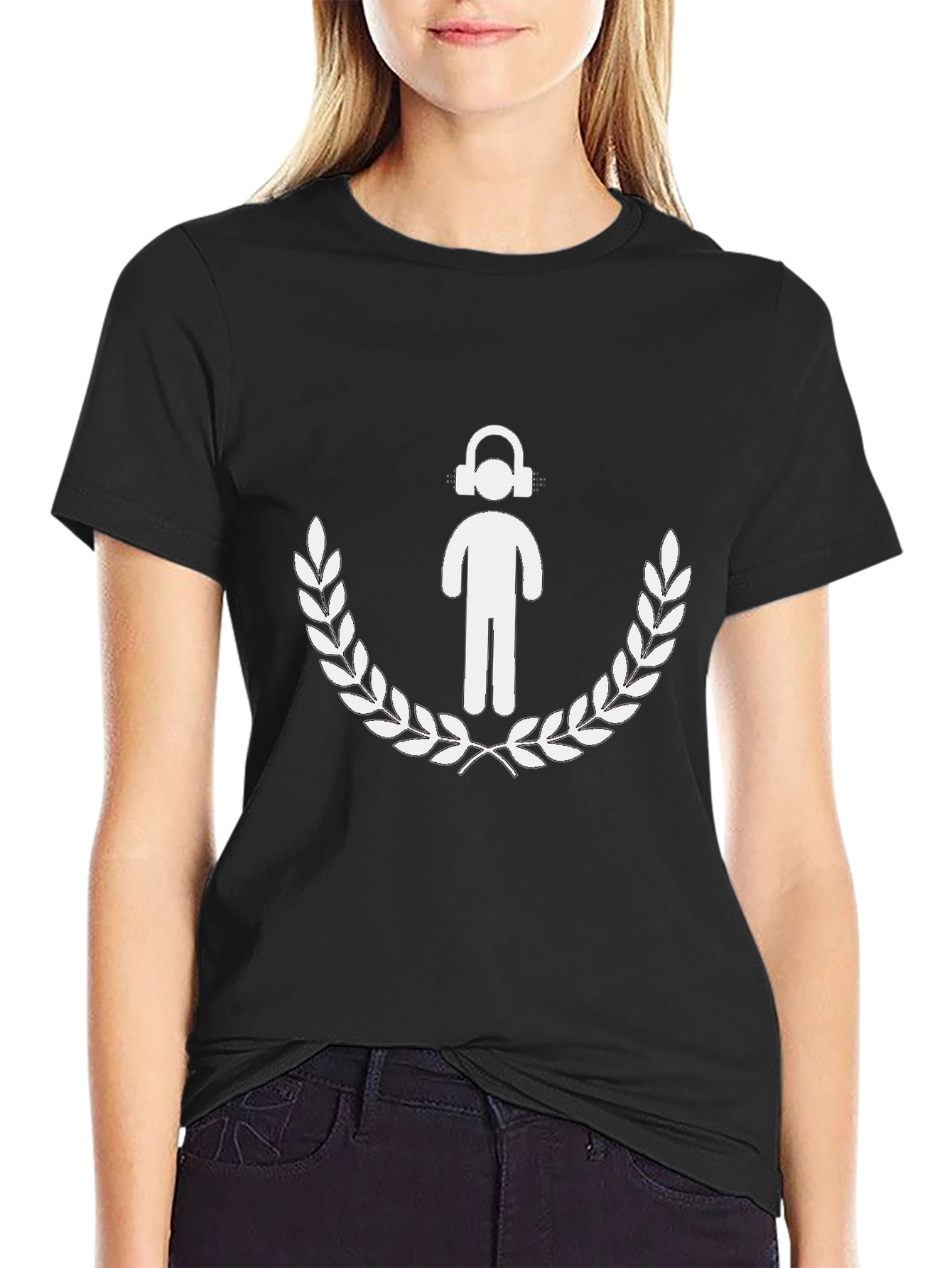 DJ Man Laurel Wreath Graphic Tee - Black Cotton T-Shirt