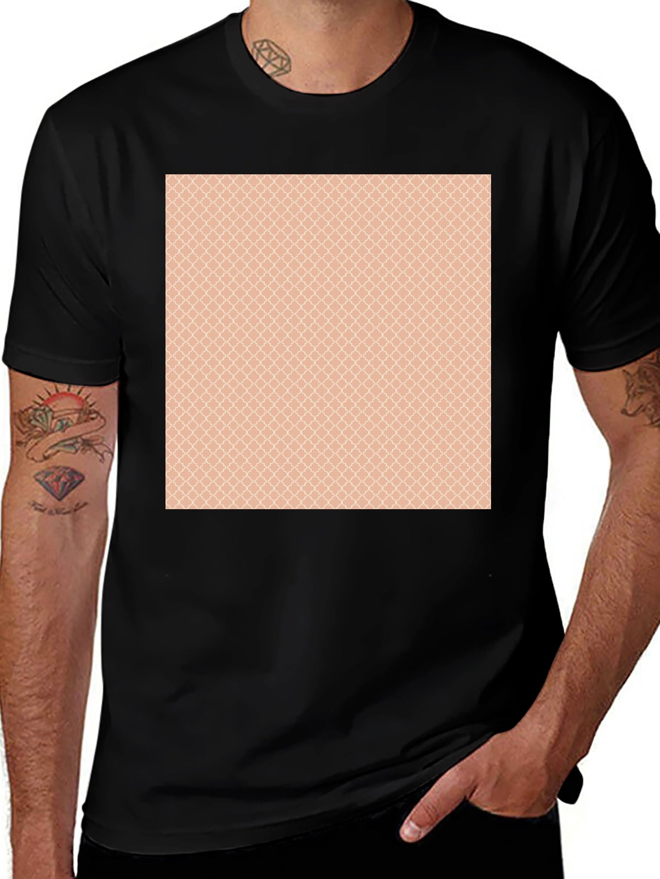 Stylish Black T-Shirt with Patterned Chest Design