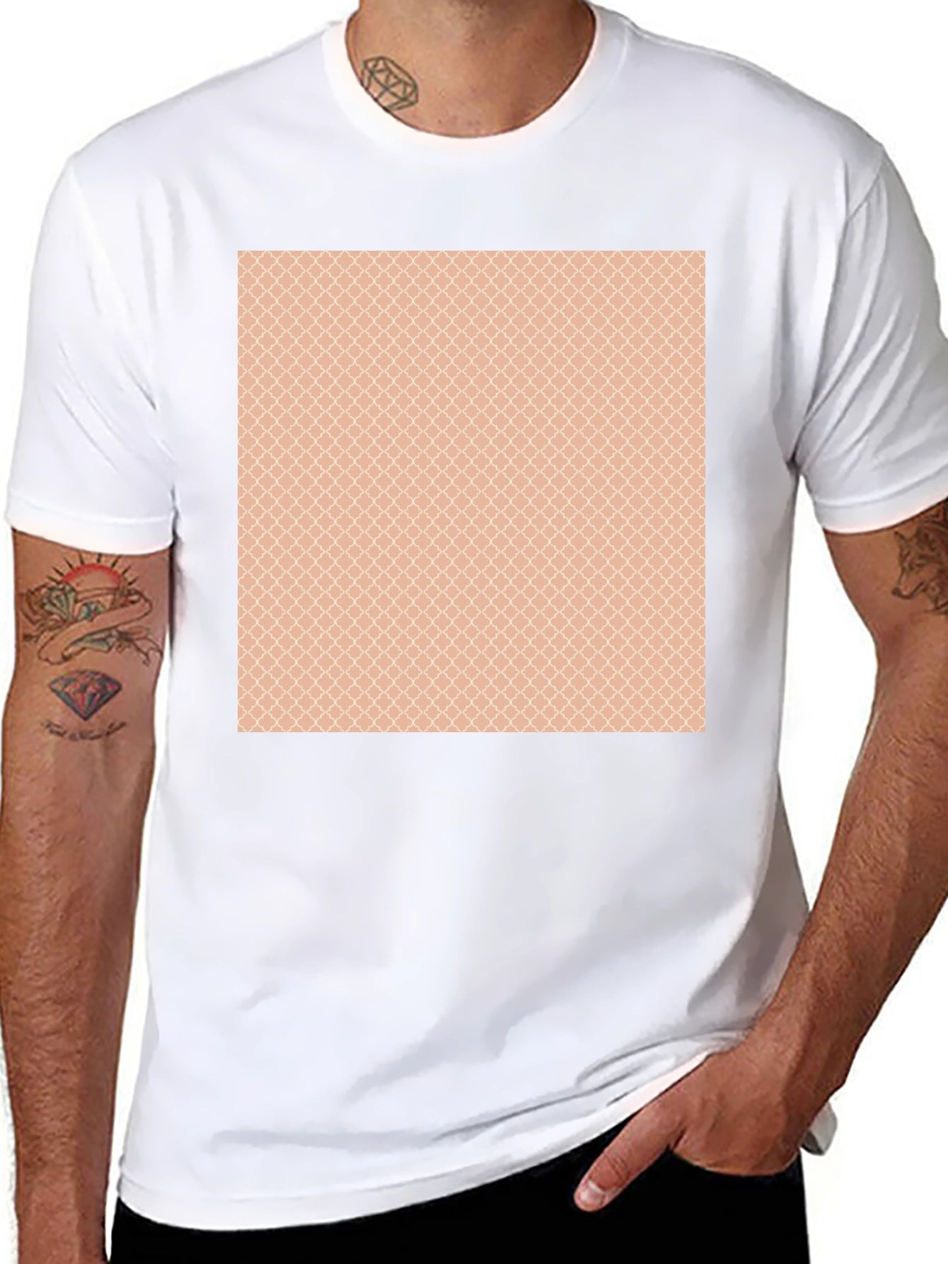 Stylish Black T-Shirt with Patterned Chest Design