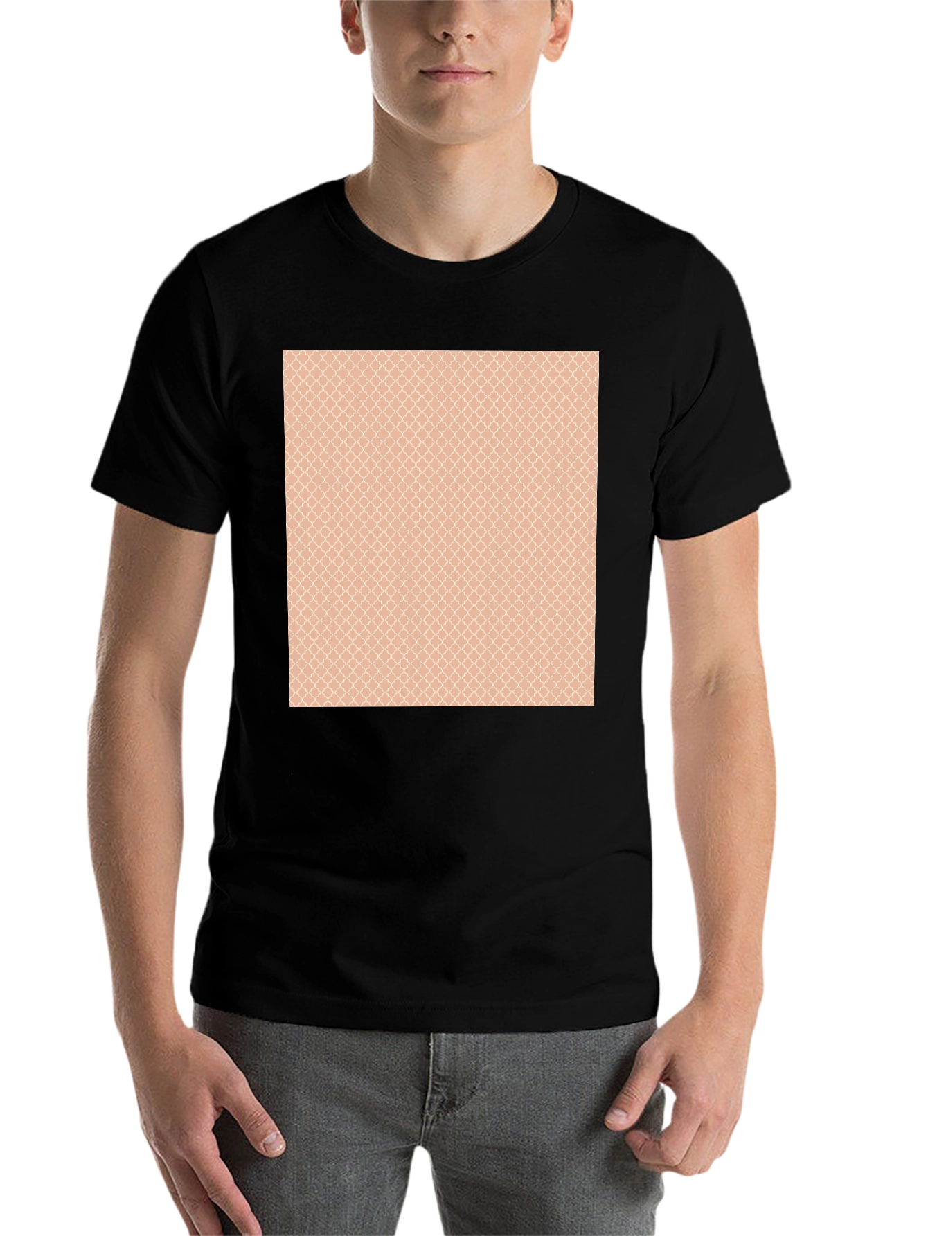 Stylish Black T-Shirt with Patterned Chest Design