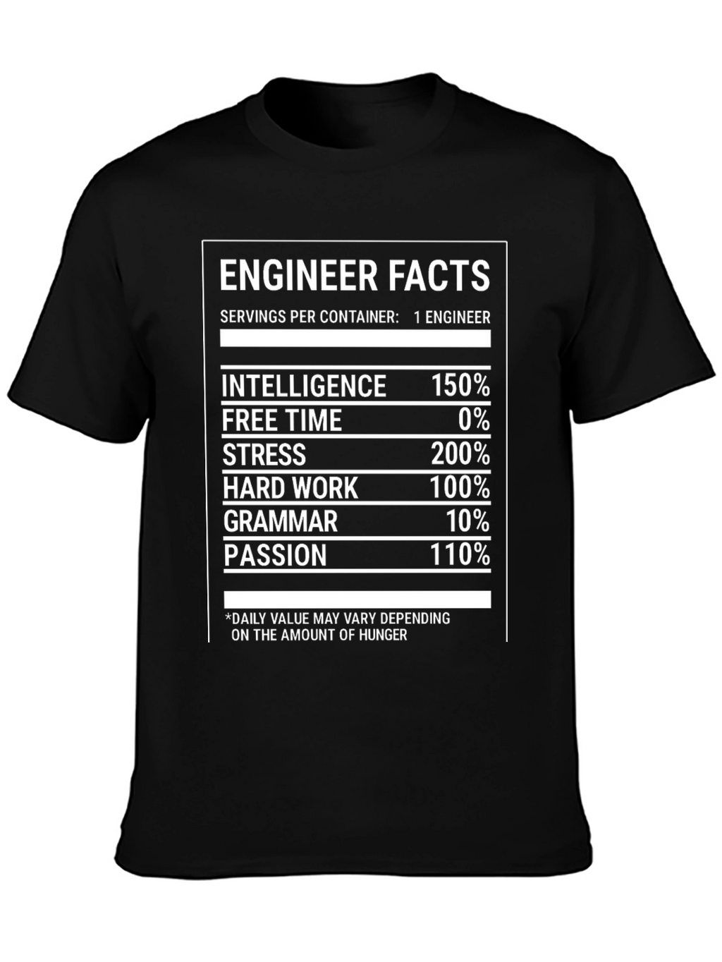Engineer Facts T-Shirt: Intelligence Stress and Hard Work