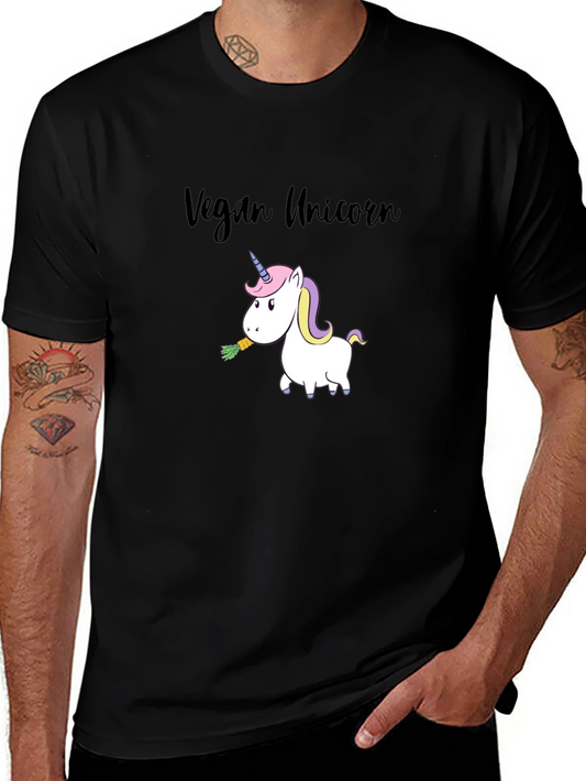 Vegan Unicorn Graphic Tee - Black Cotton T-Shirt