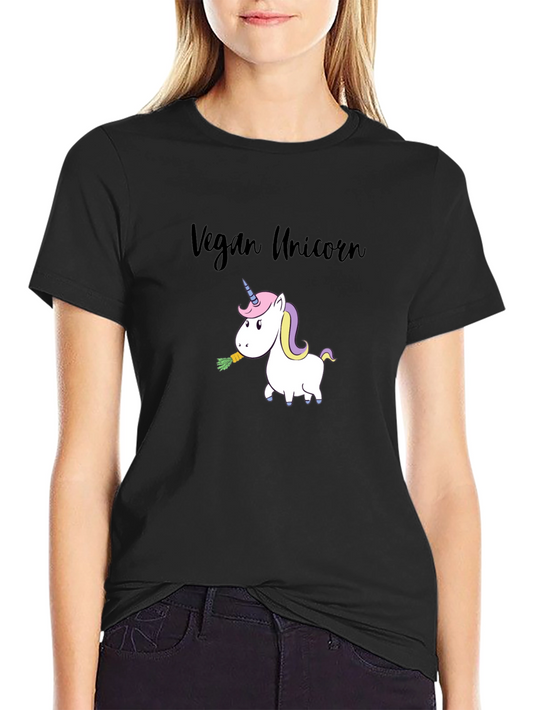 Vegan Unicorn Graphic Tee - Black Cotton T-Shirt