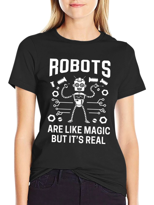 Robots are Like Magic T-Shirt - Black Cotton Blend Tee
