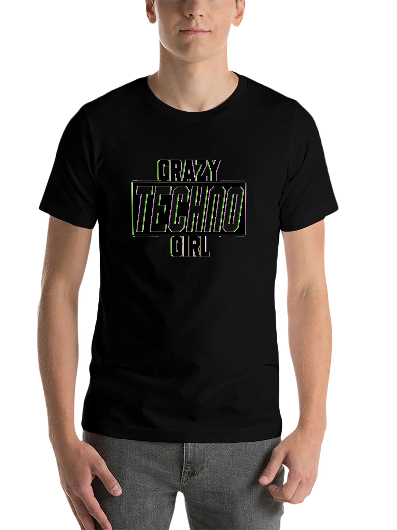 Crazy Techno Girl Graphic Black T-Shirt