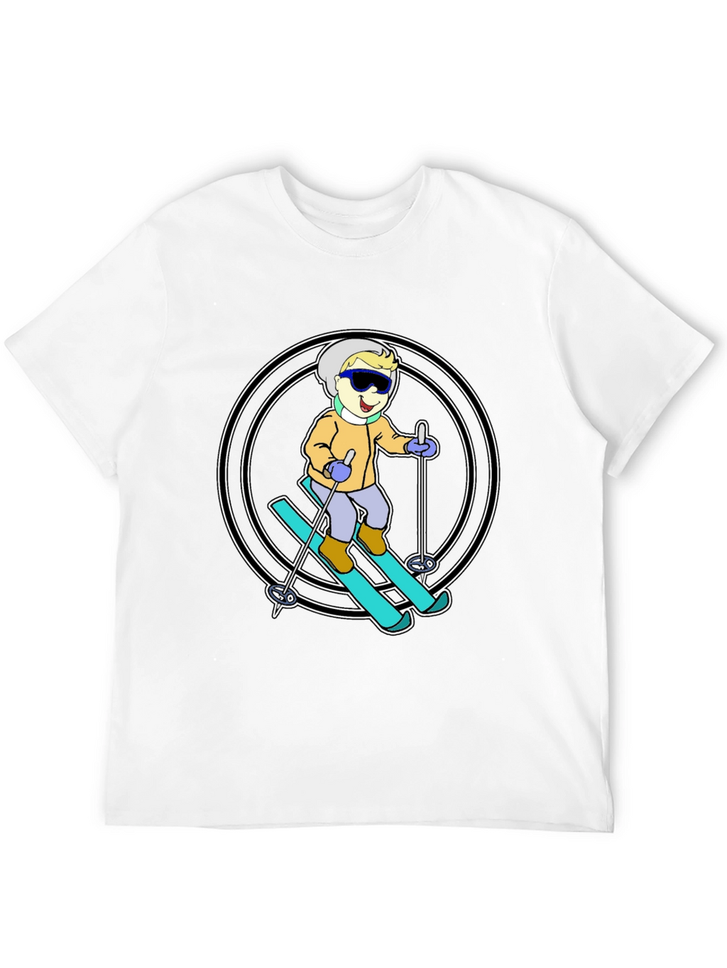 Cartoon Skier T-Shirt - Black Cotton Blend
