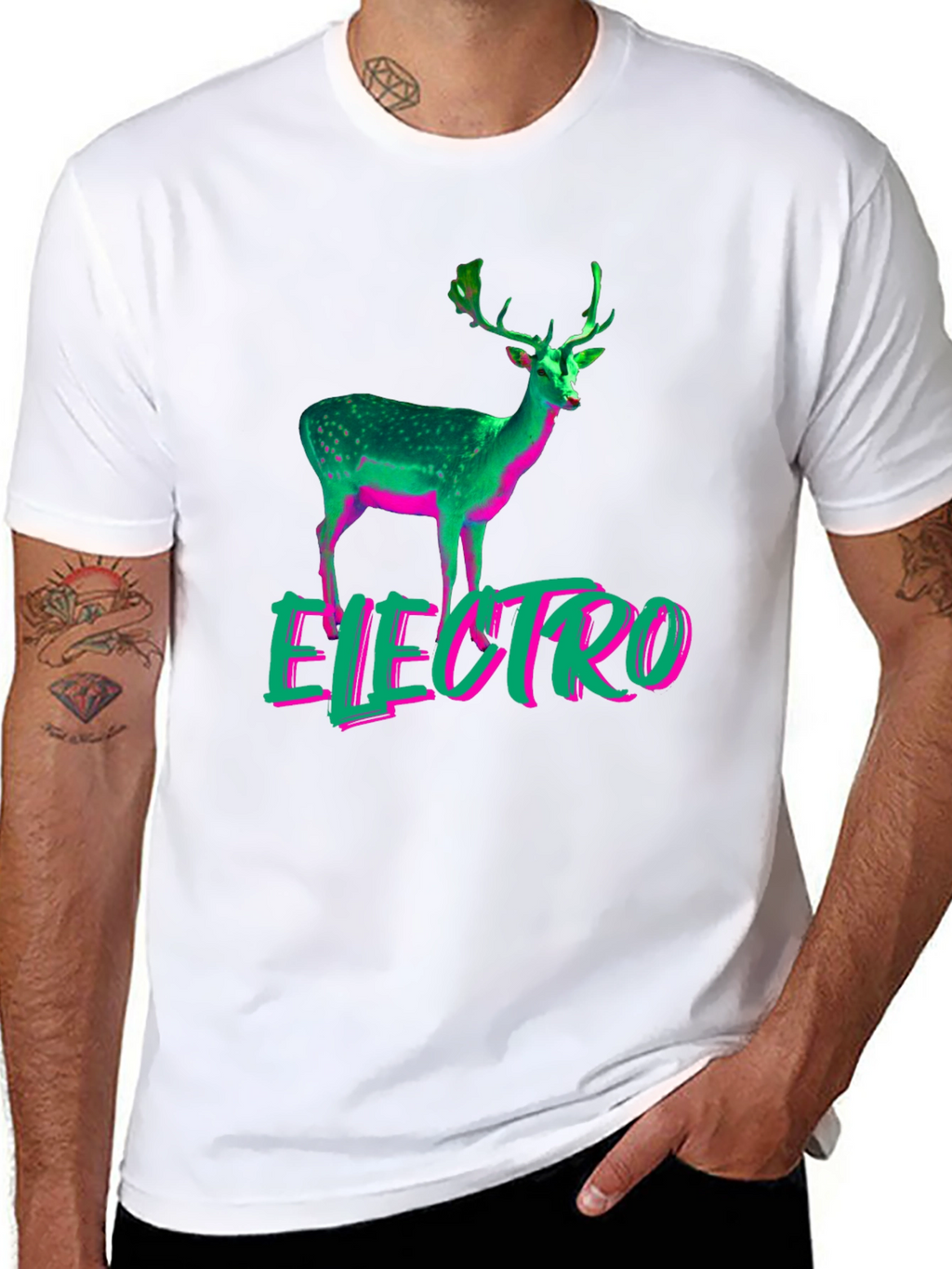 Electro Deer Graphic Tee - Stylish Mens Black T-Shirt