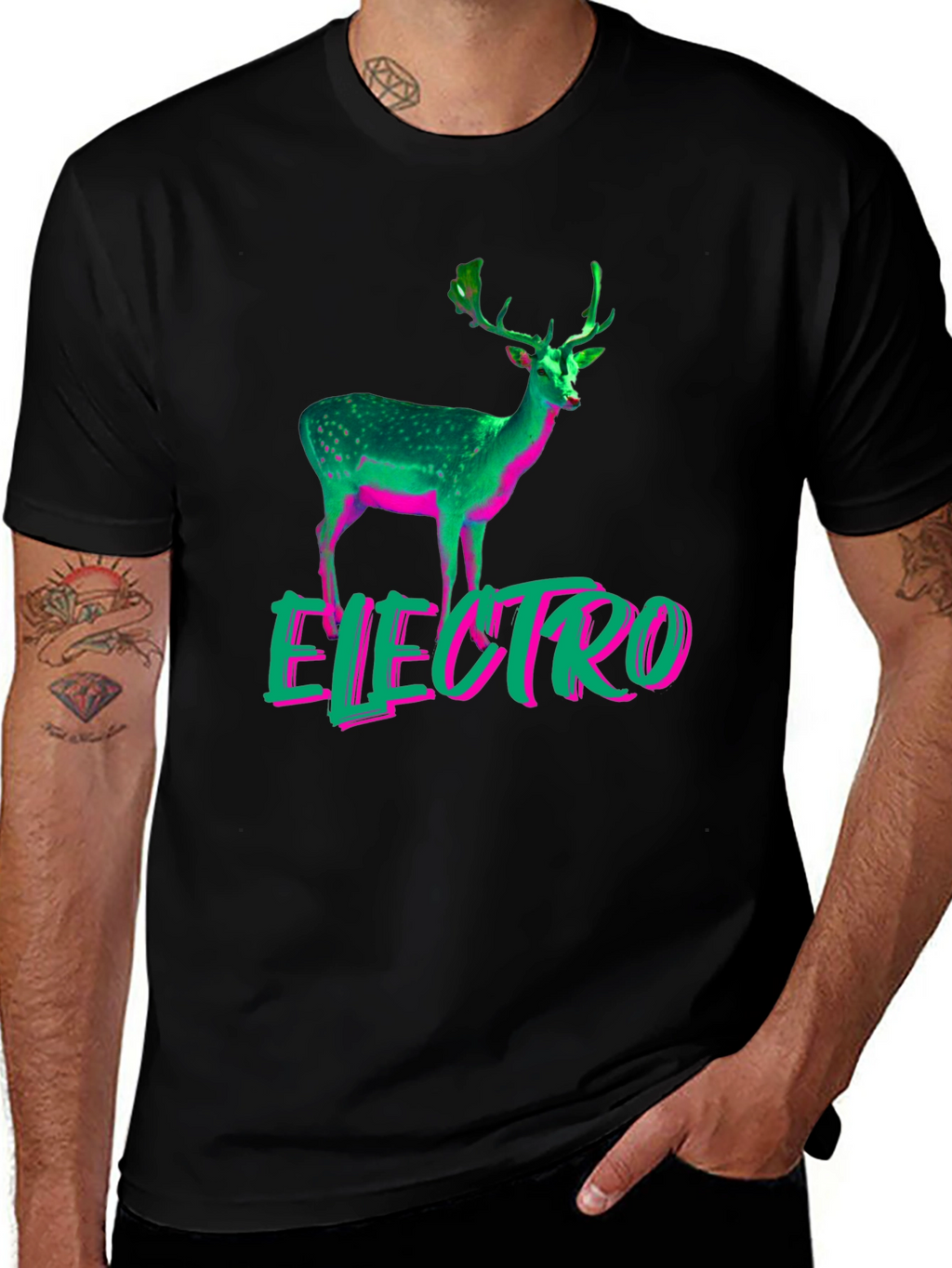 Electro Deer Graphic Tee - Stylish Mens Black T-Shirt