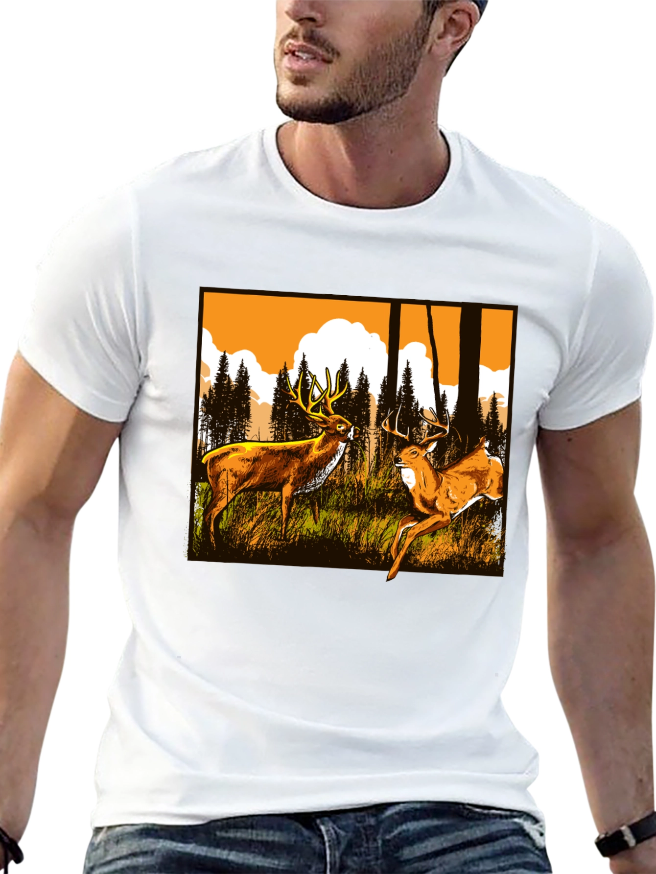 Deer Graphic Tee - Wildlife Forest Design