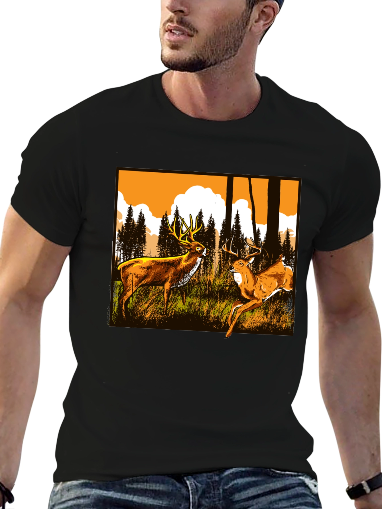 Deer Graphic Tee - Wildlife Forest Design