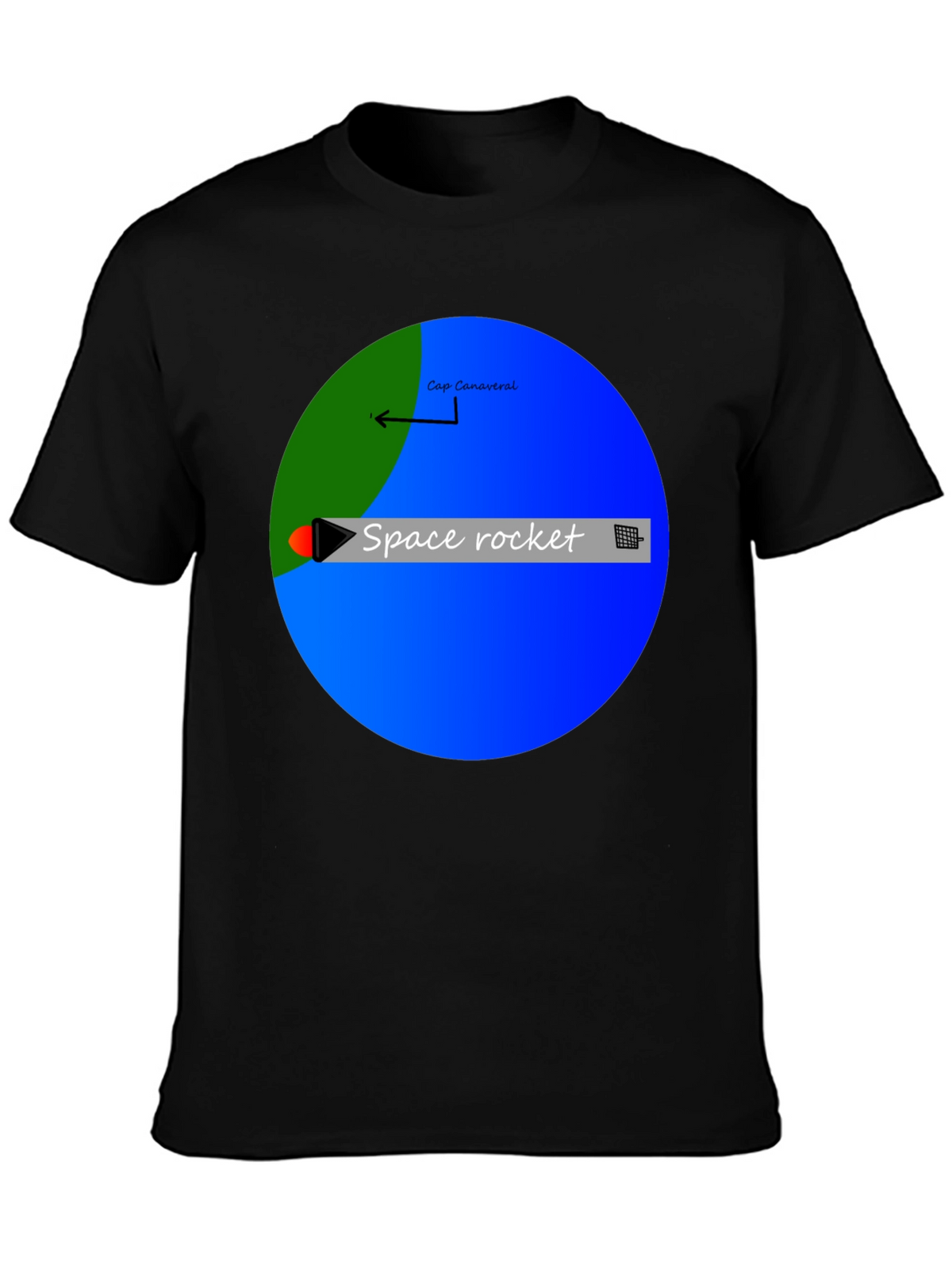 Space Rocket Graphic Black T-Shirt