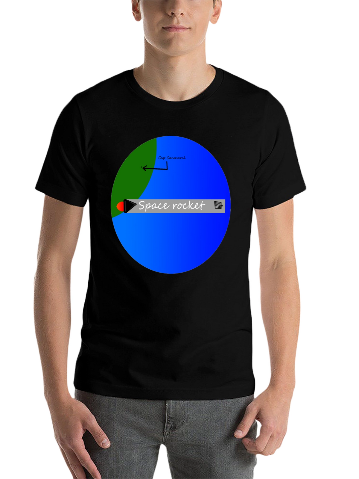 Space Rocket Graphic Black T-Shirt