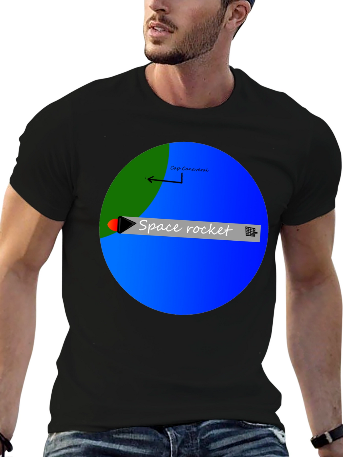 Space Rocket Graphic Black T-Shirt