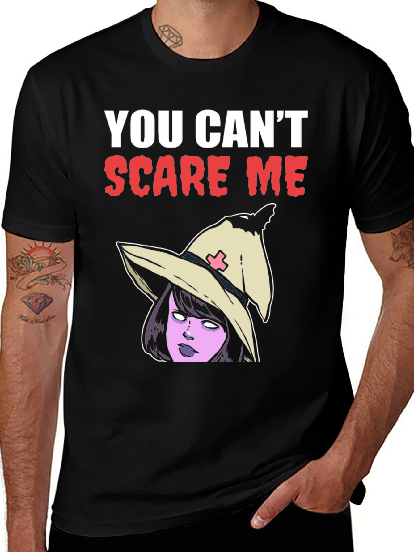 You Cant Scare Me T-Shirt - Halloween Witch Graphic Tee