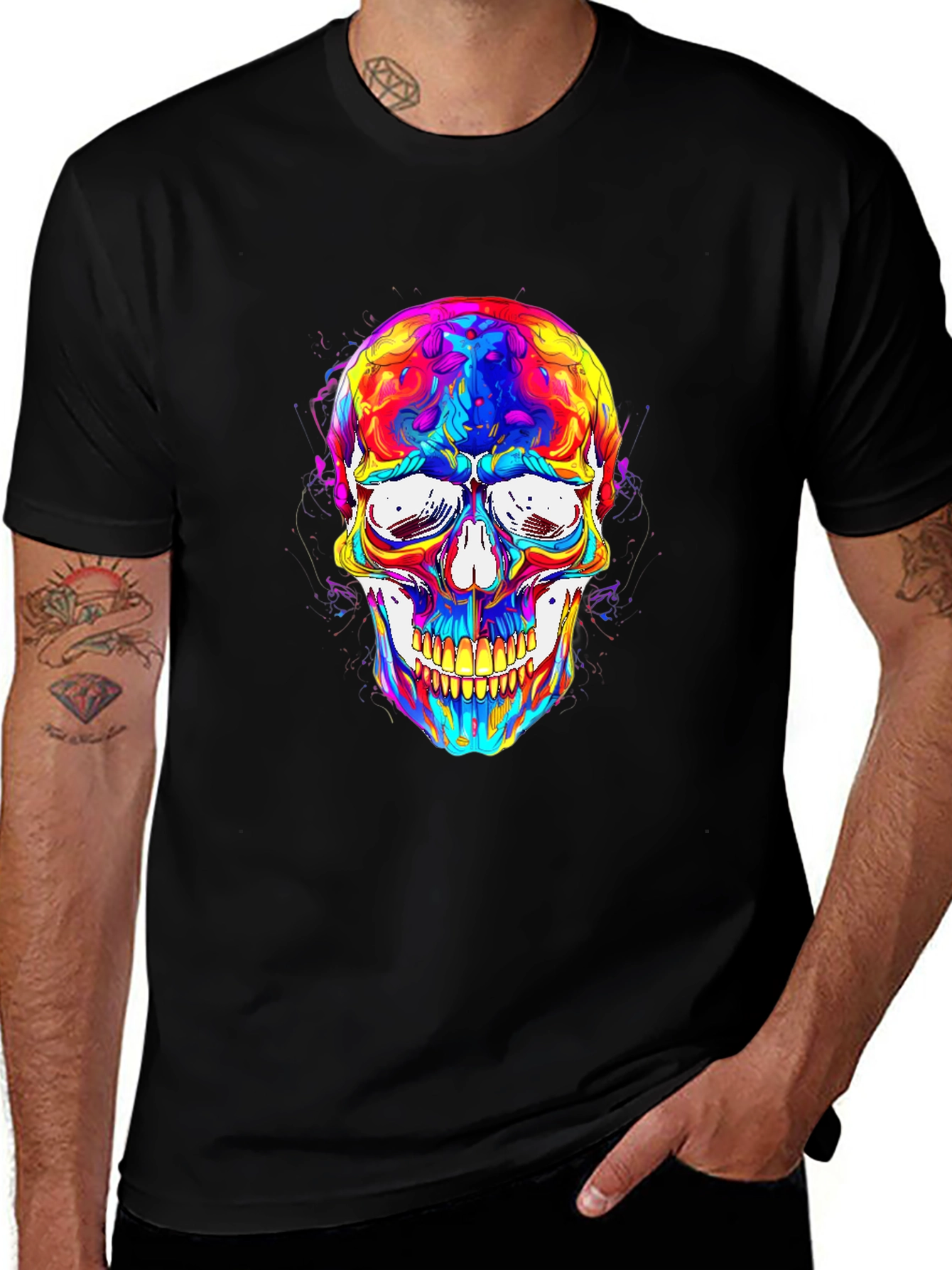 Colorful Skull Graphic Tee - Mens Black T-Shirt