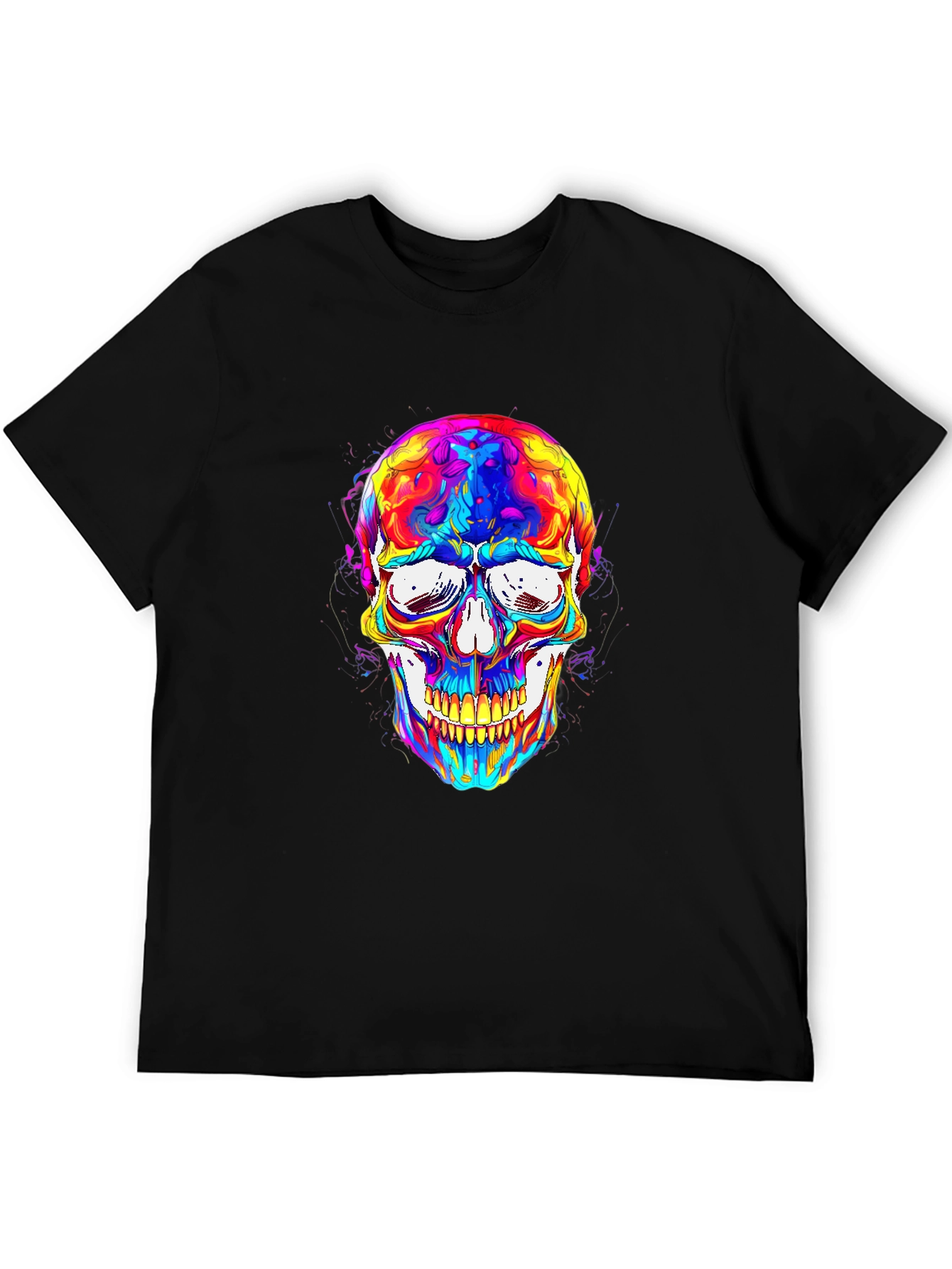 Colorful Skull Graphic Tee - Mens Black T-Shirt