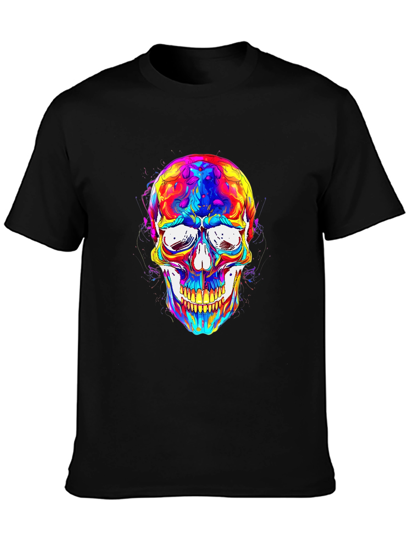 Colorful Skull Graphic Tee - Mens Black T-Shirt