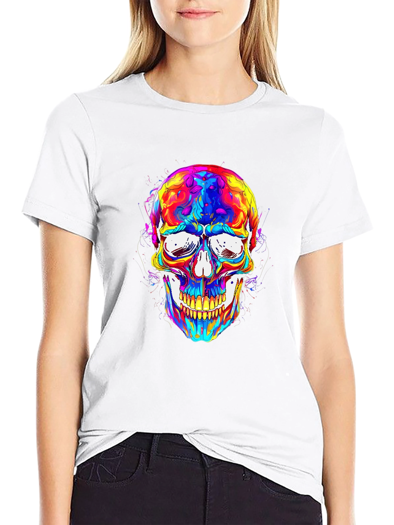 Colorful Skull Graphic Tee - Mens Black T-Shirt