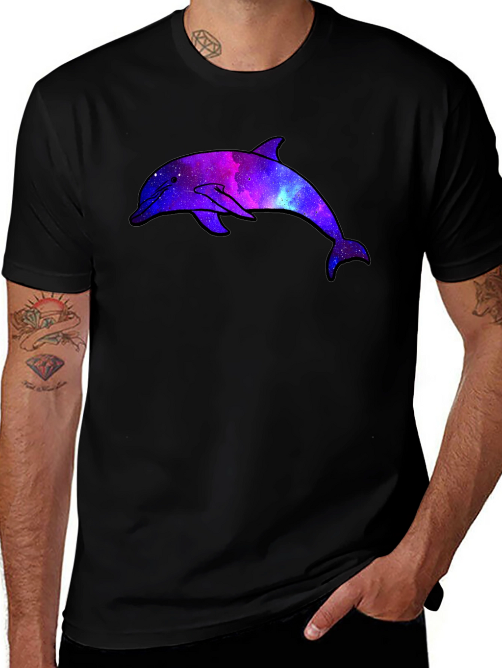 Galaxy Dolphin Graphic Black T-Shirt