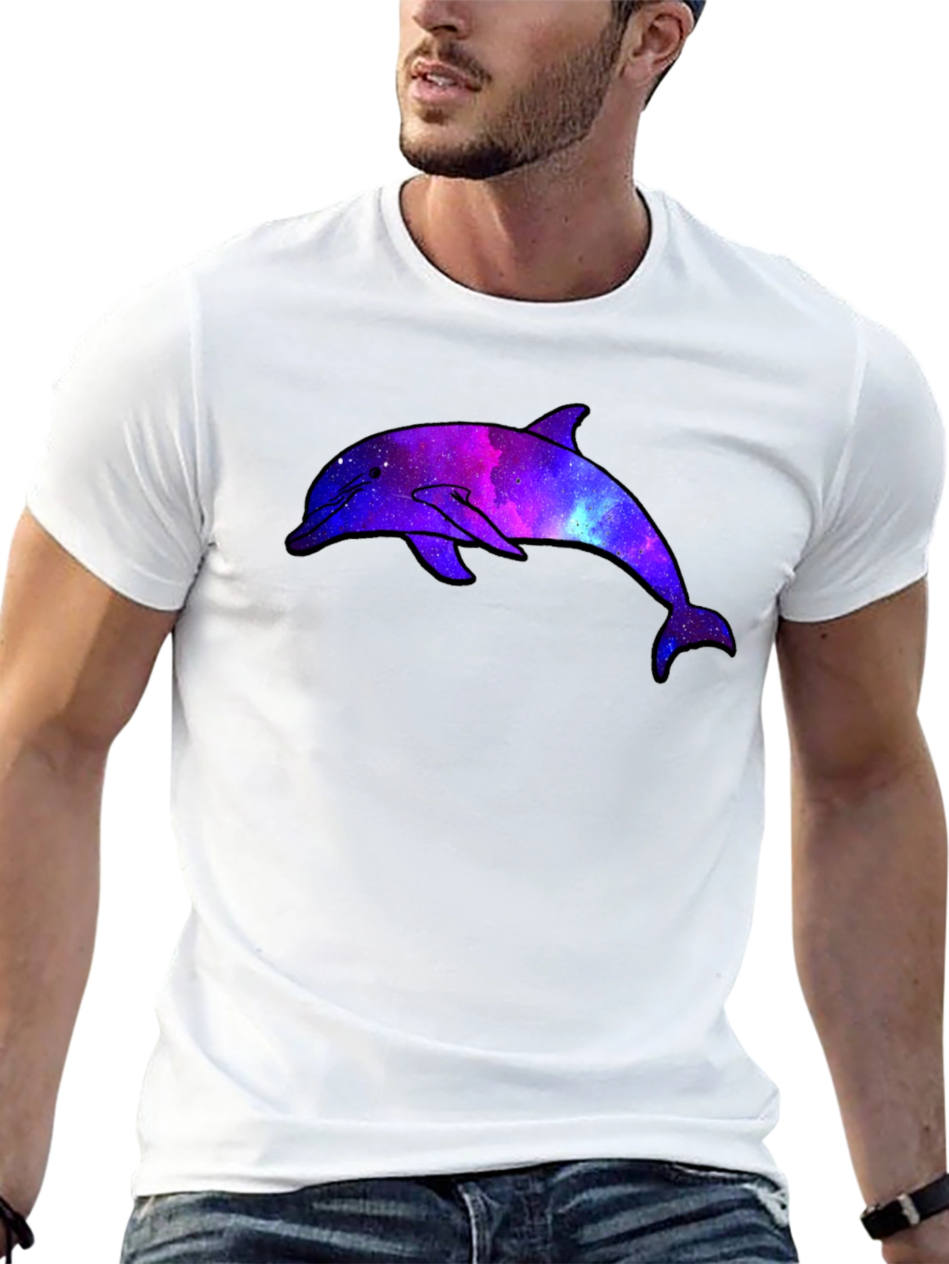 Galaxy Dolphin Graphic Black T-Shirt