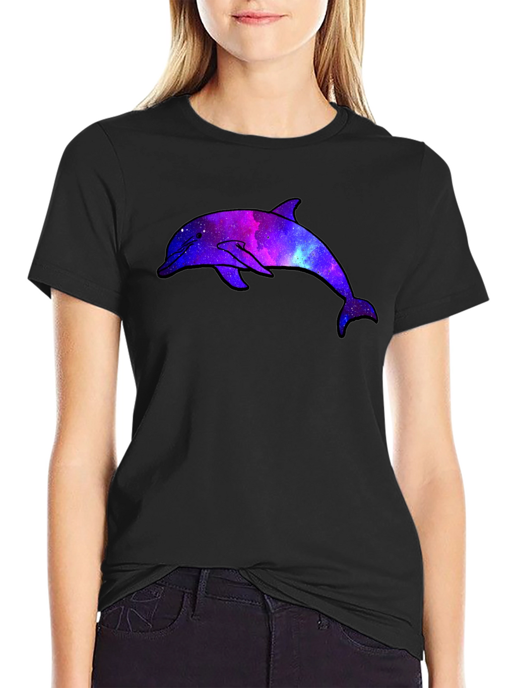 Galaxy Dolphin Graphic Black T-Shirt
