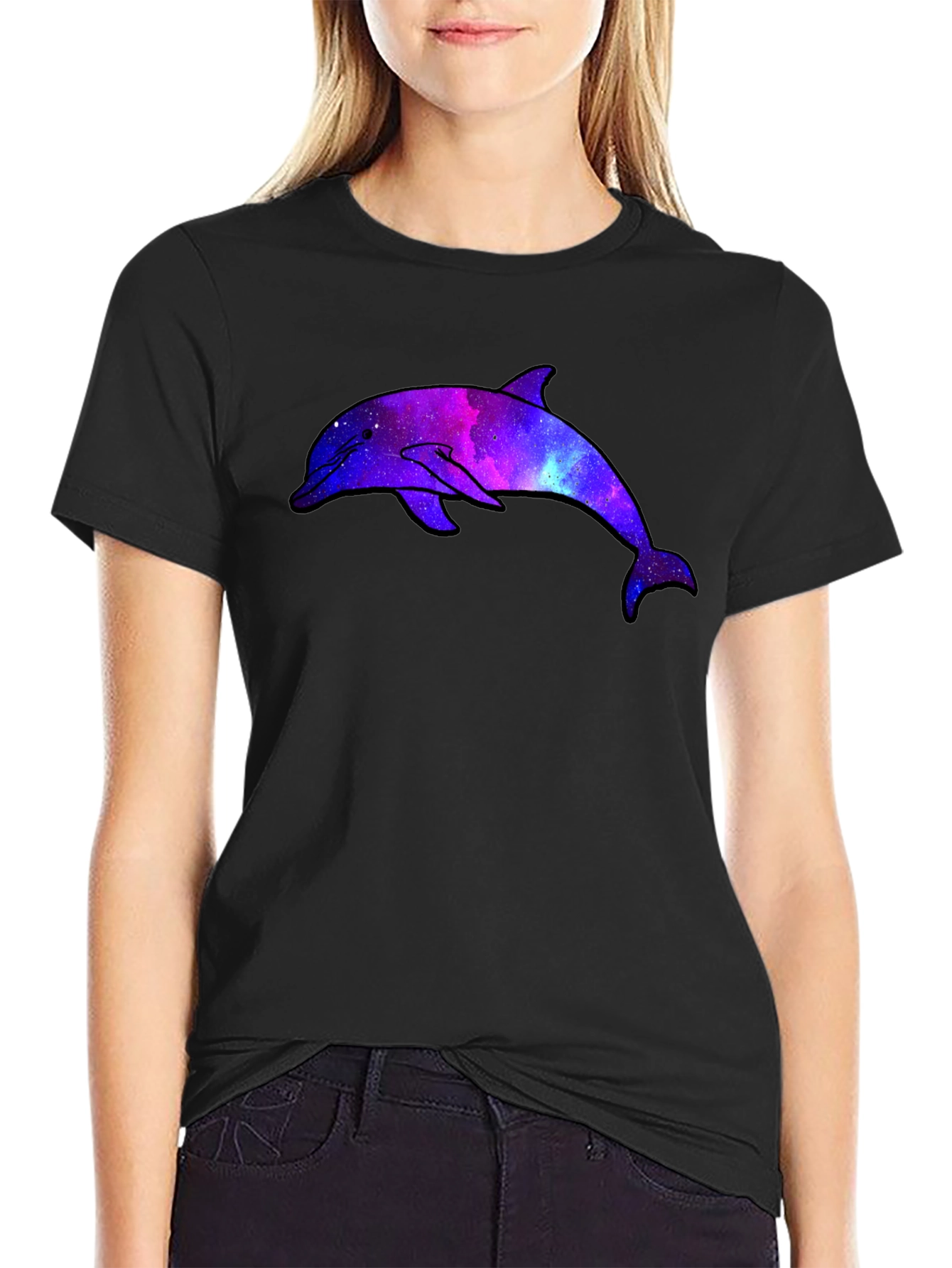 Galaxy Dolphin Graphic Black T-Shirt