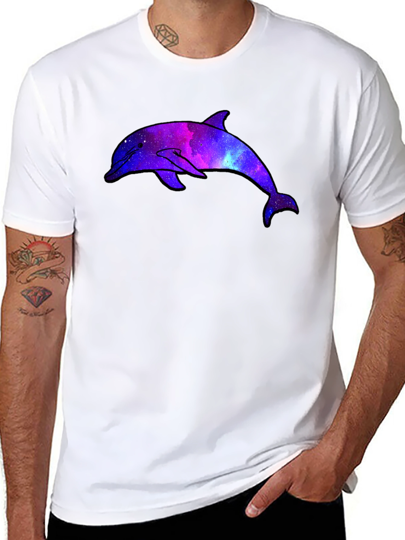 Galaxy Dolphin Graphic Black T-Shirt