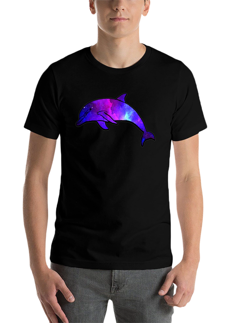 Galaxy Dolphin Graphic Black T-Shirt