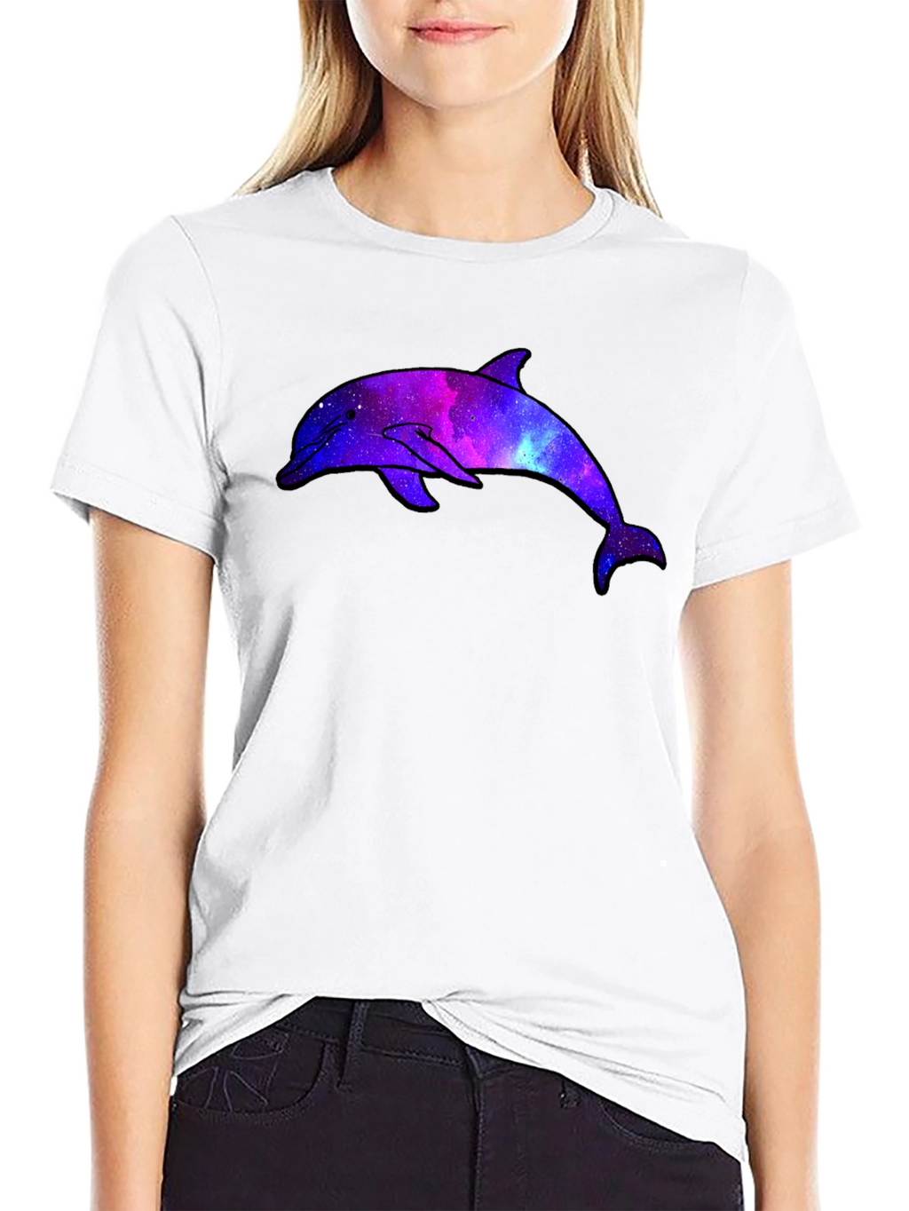 Galaxy Dolphin Graphic Black T-Shirt