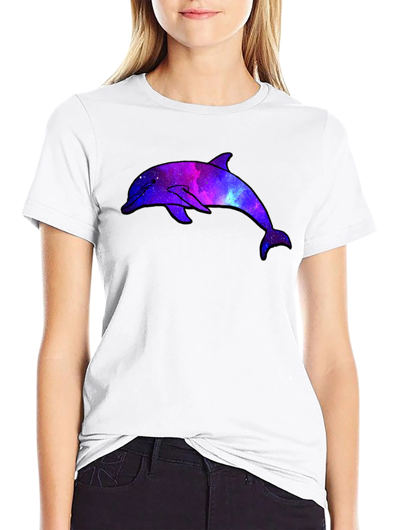 Galaxy Dolphin Graphic Black T-Shirt