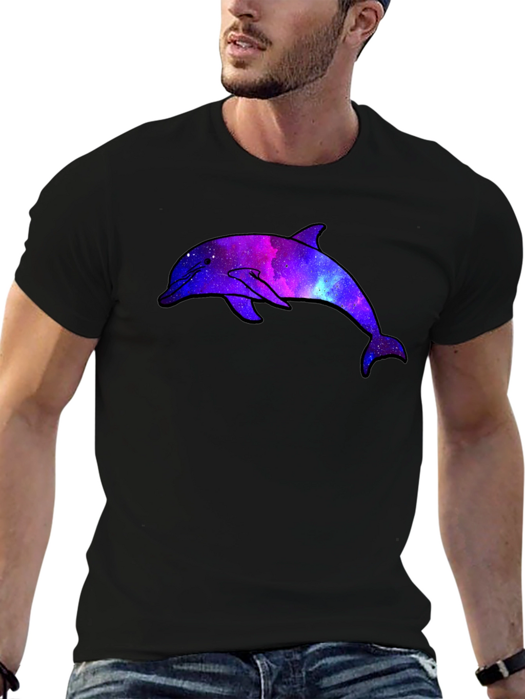 Galaxy Dolphin Graphic Black T-Shirt