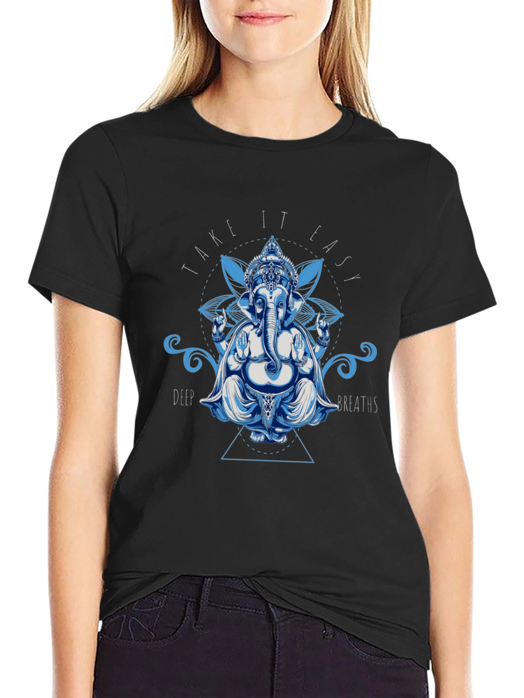 Ganesh Take It Easy Graphic Print Black T-Shirt