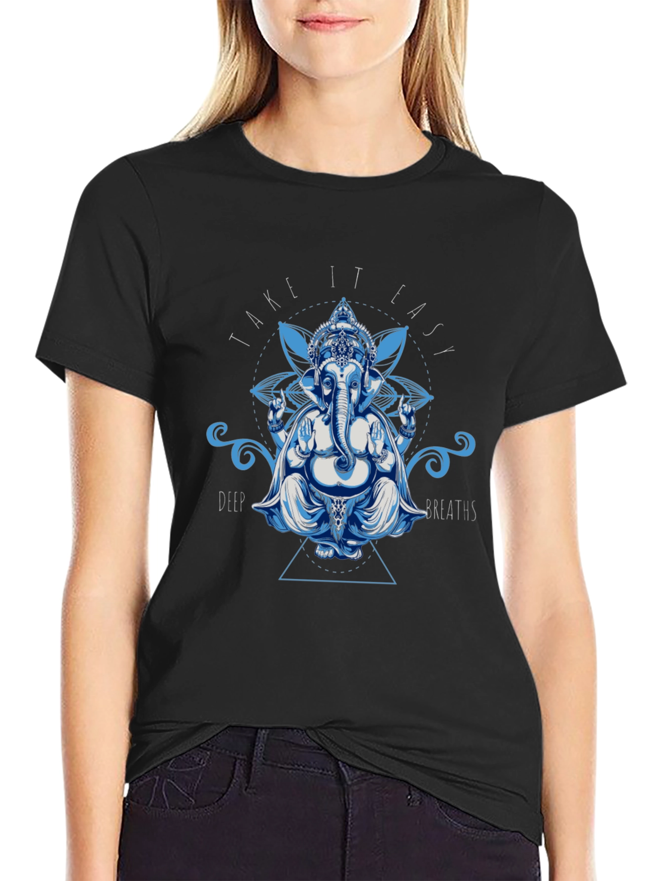 Ganesh Take It Easy Graphic Print Black T-Shirt