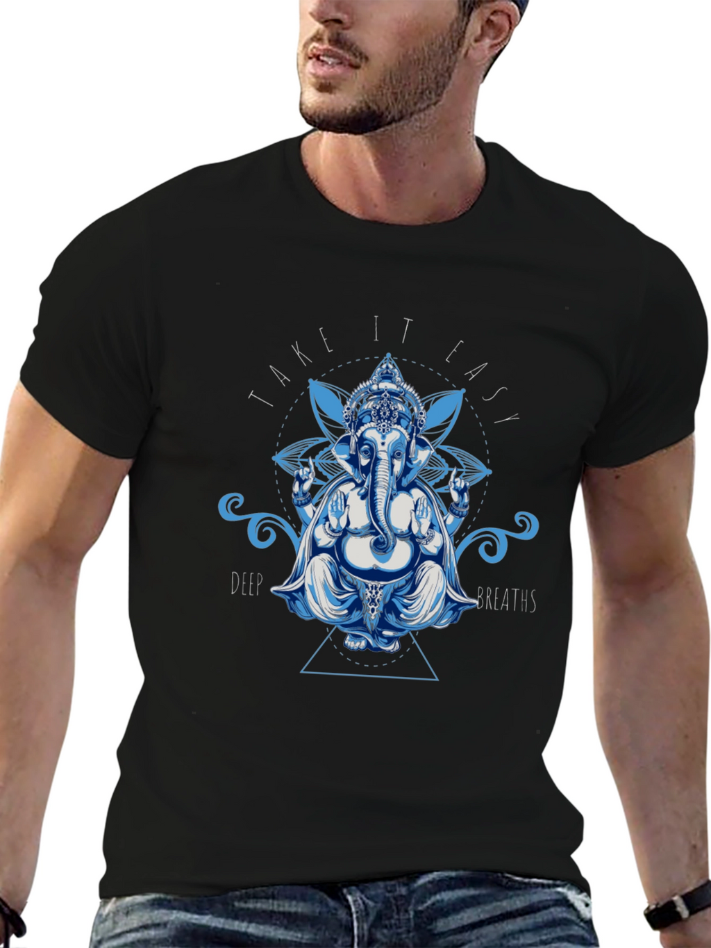 Ganesh Take It Easy Graphic Print Black T-Shirt