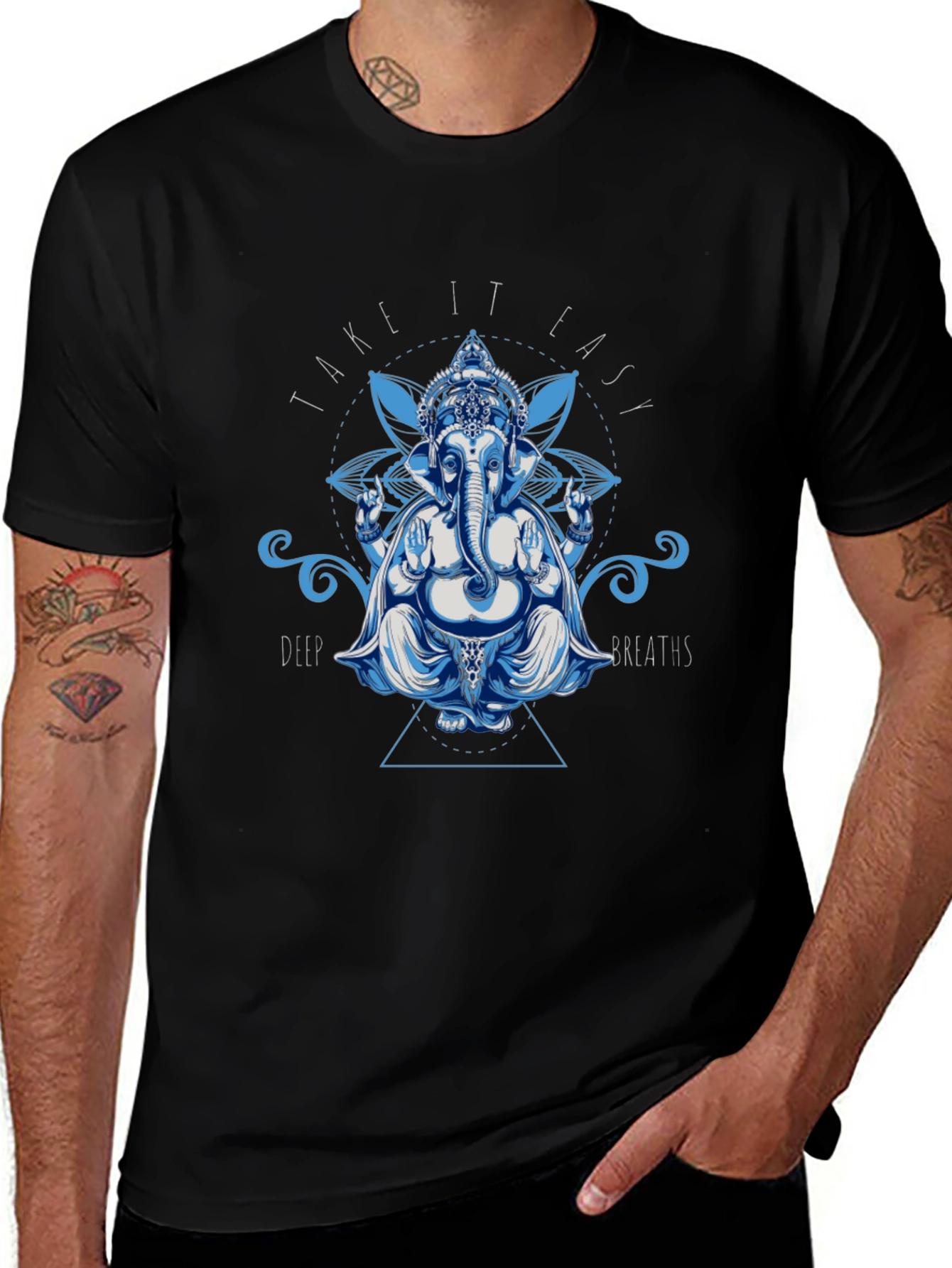 Ganesh Take It Easy Graphic Print Black T-Shirt