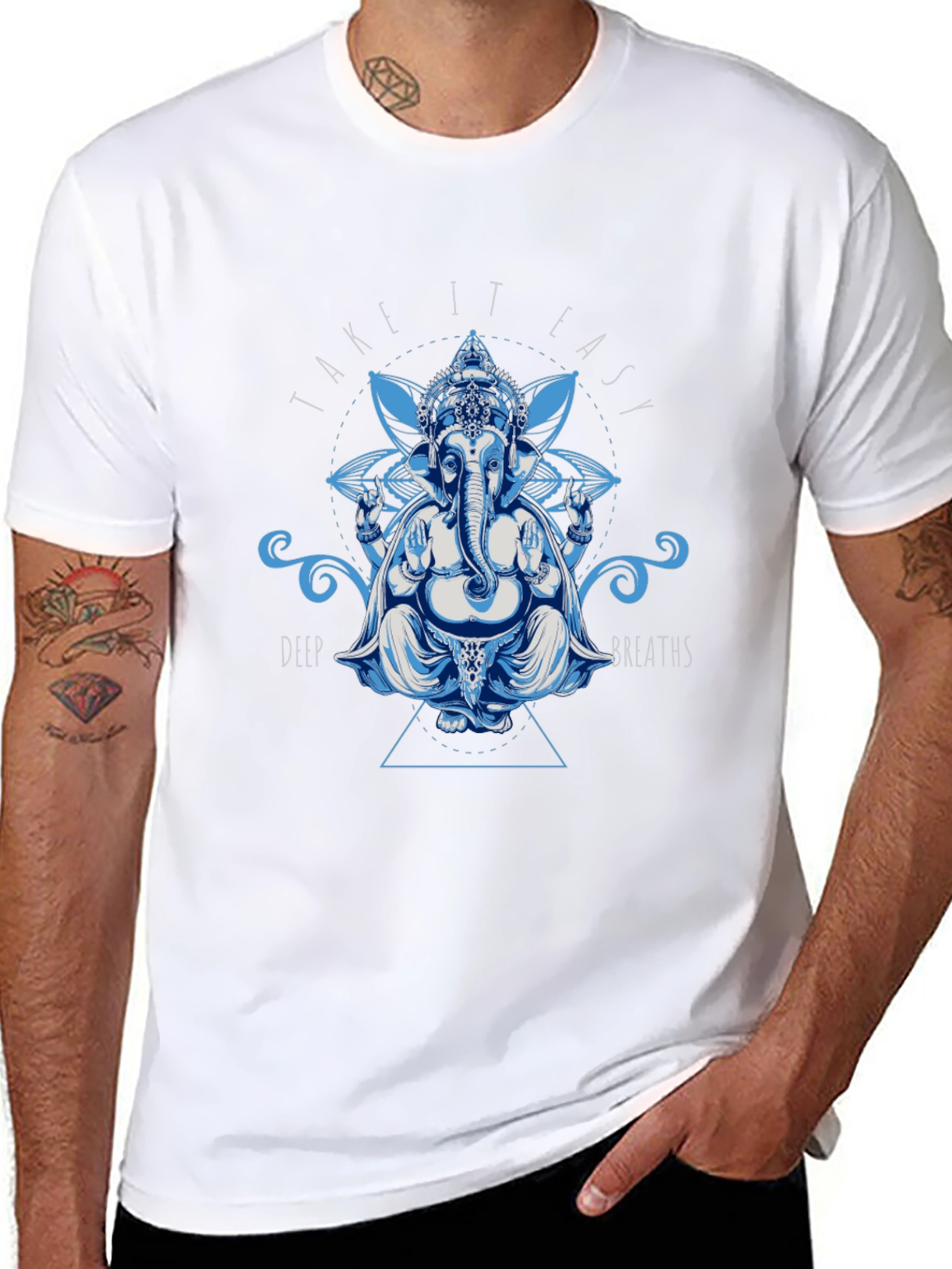 Ganesh Take It Easy Graphic Print Black T-Shirt