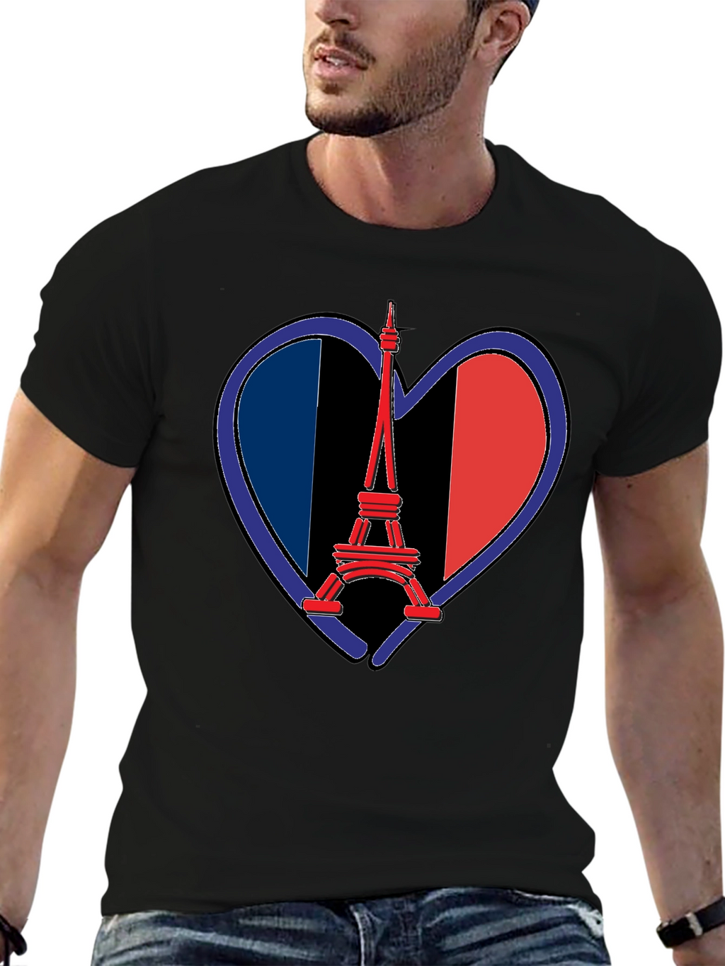 Eiffel Tower France Flag Heart T-Shirt