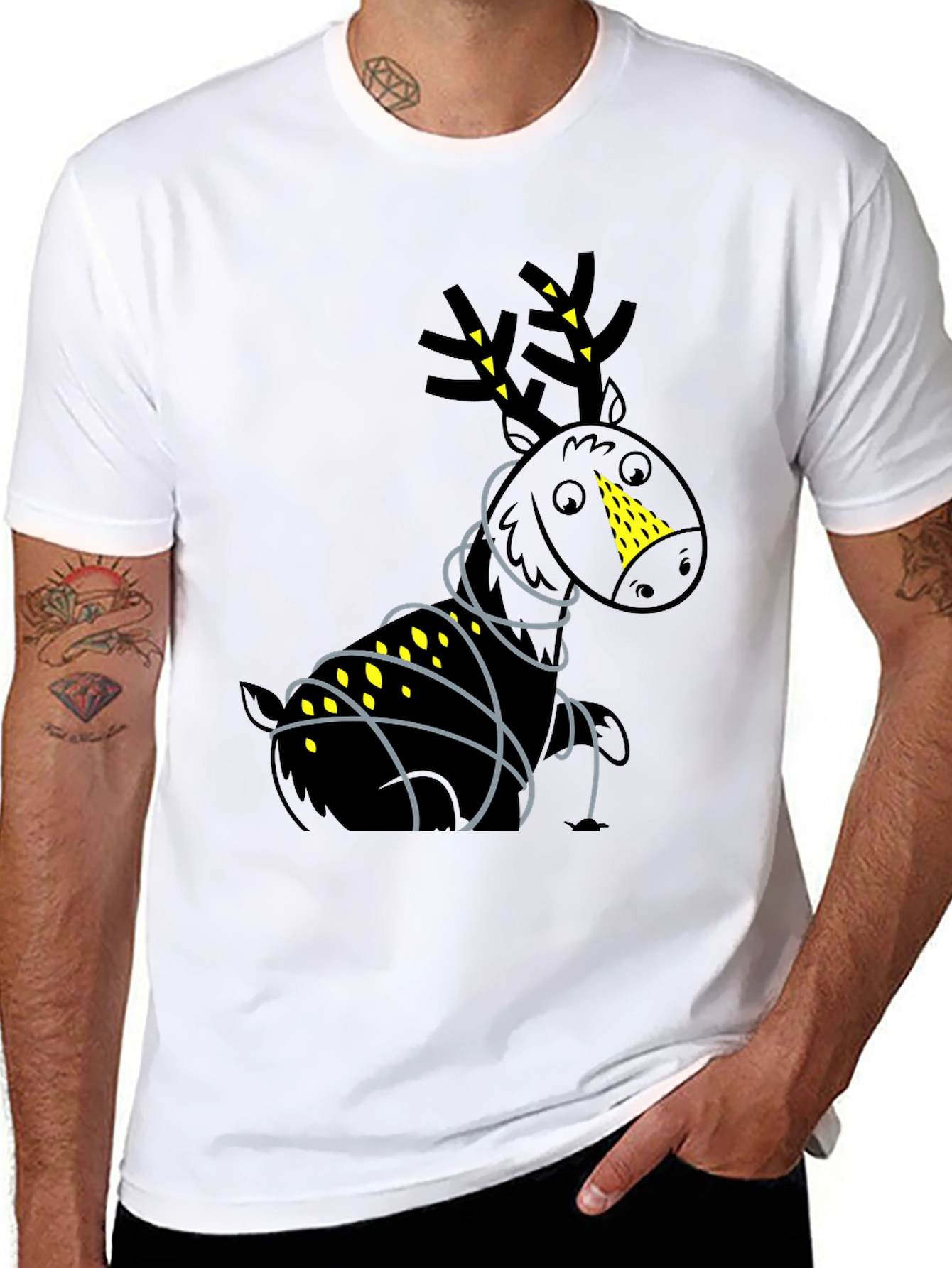 Festive Reindeer Graphic Tee - Black