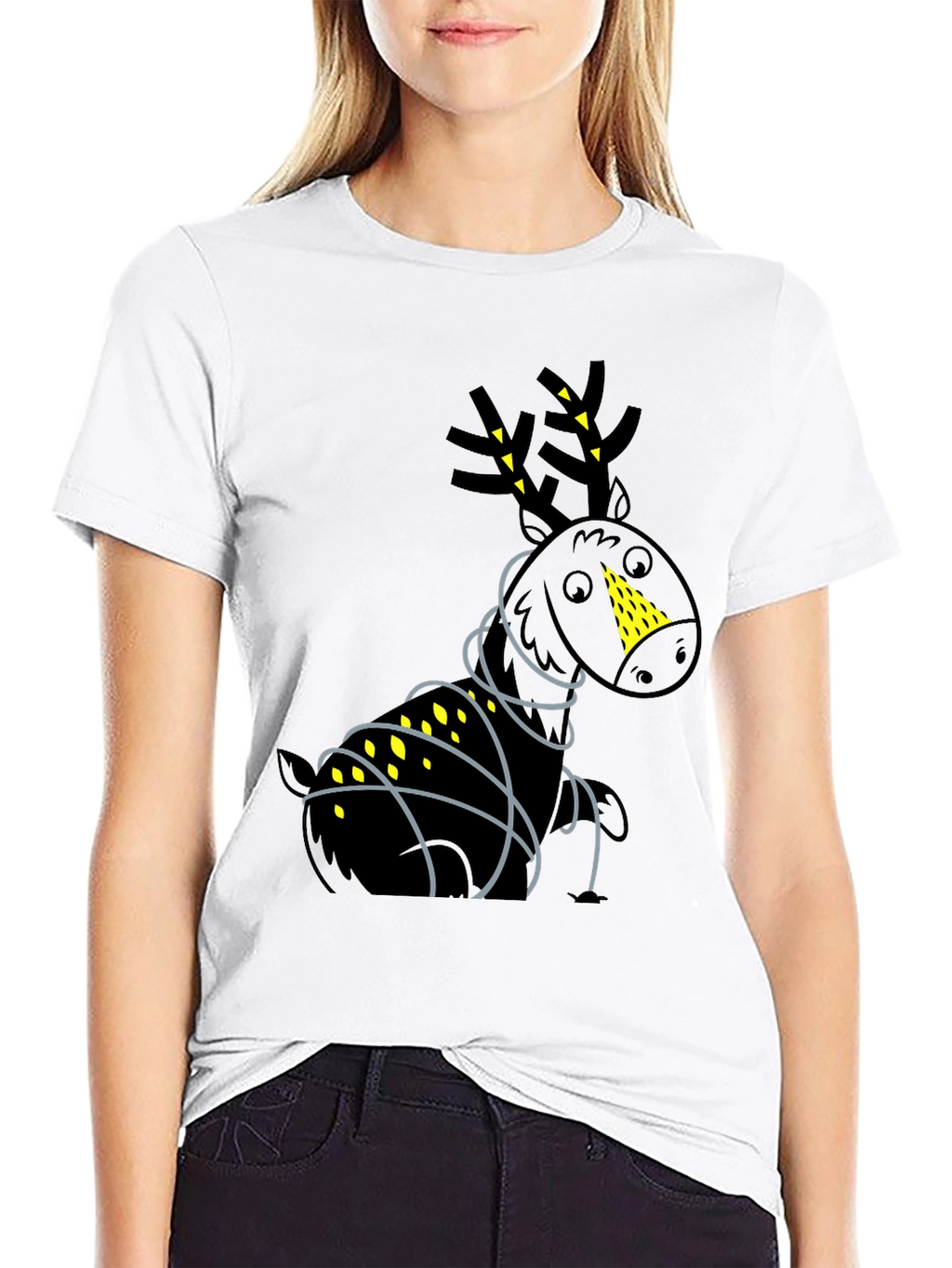 Festive Reindeer Graphic Tee - Black