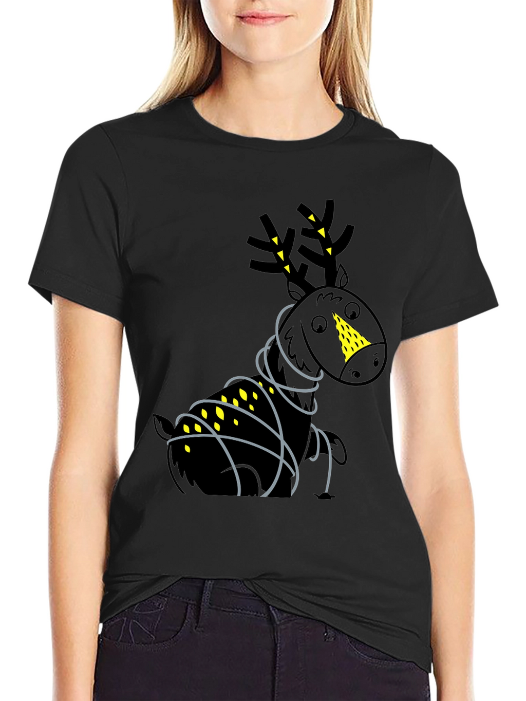 Festive Reindeer Graphic Tee - Black