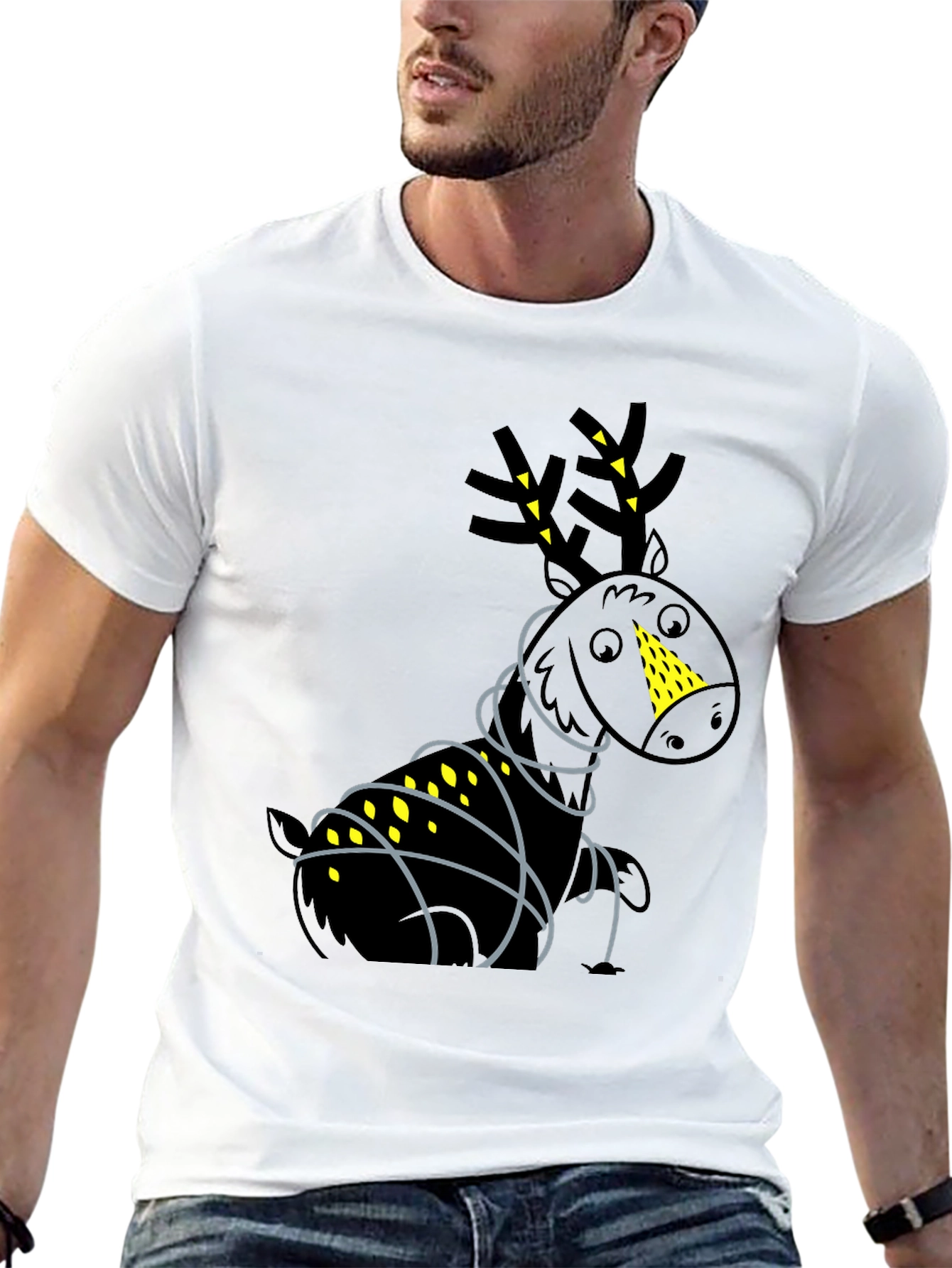 Festive Reindeer Graphic Tee - Black