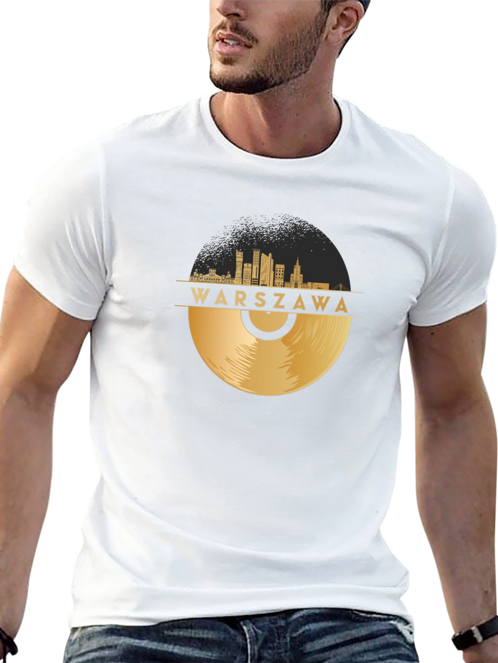 Warszawa City Skyline Record Graphic Tee