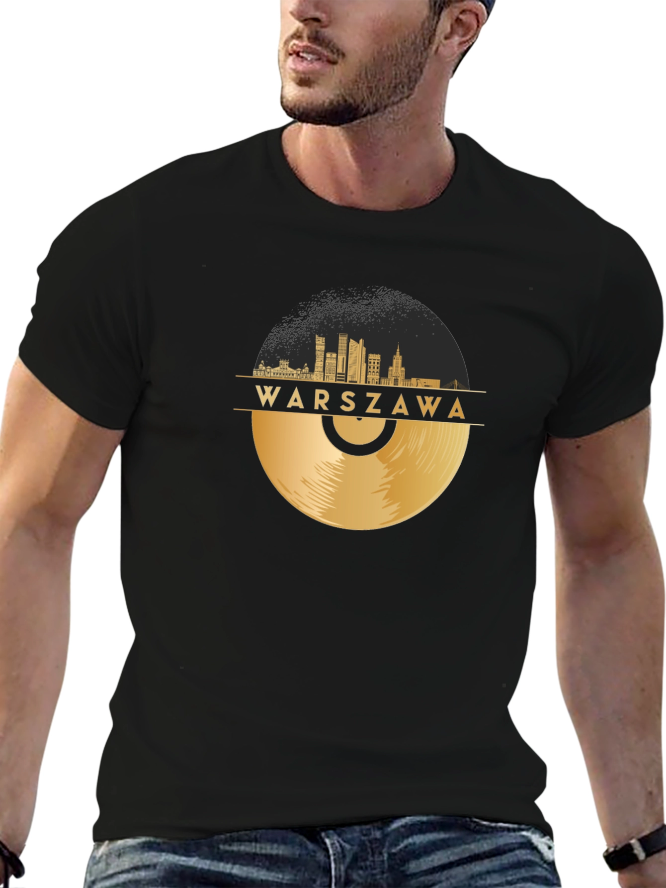 Warszawa City Skyline Record Graphic Tee