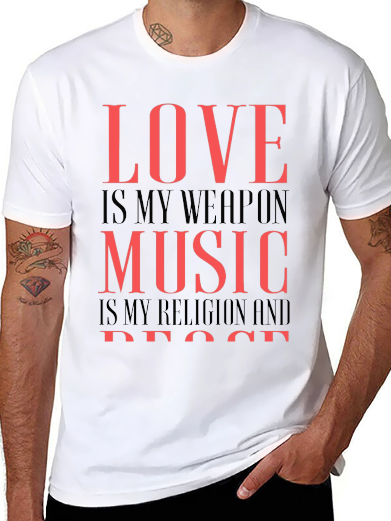 Love Music Peace Graphic Tee - Black Cotton T-Shirt