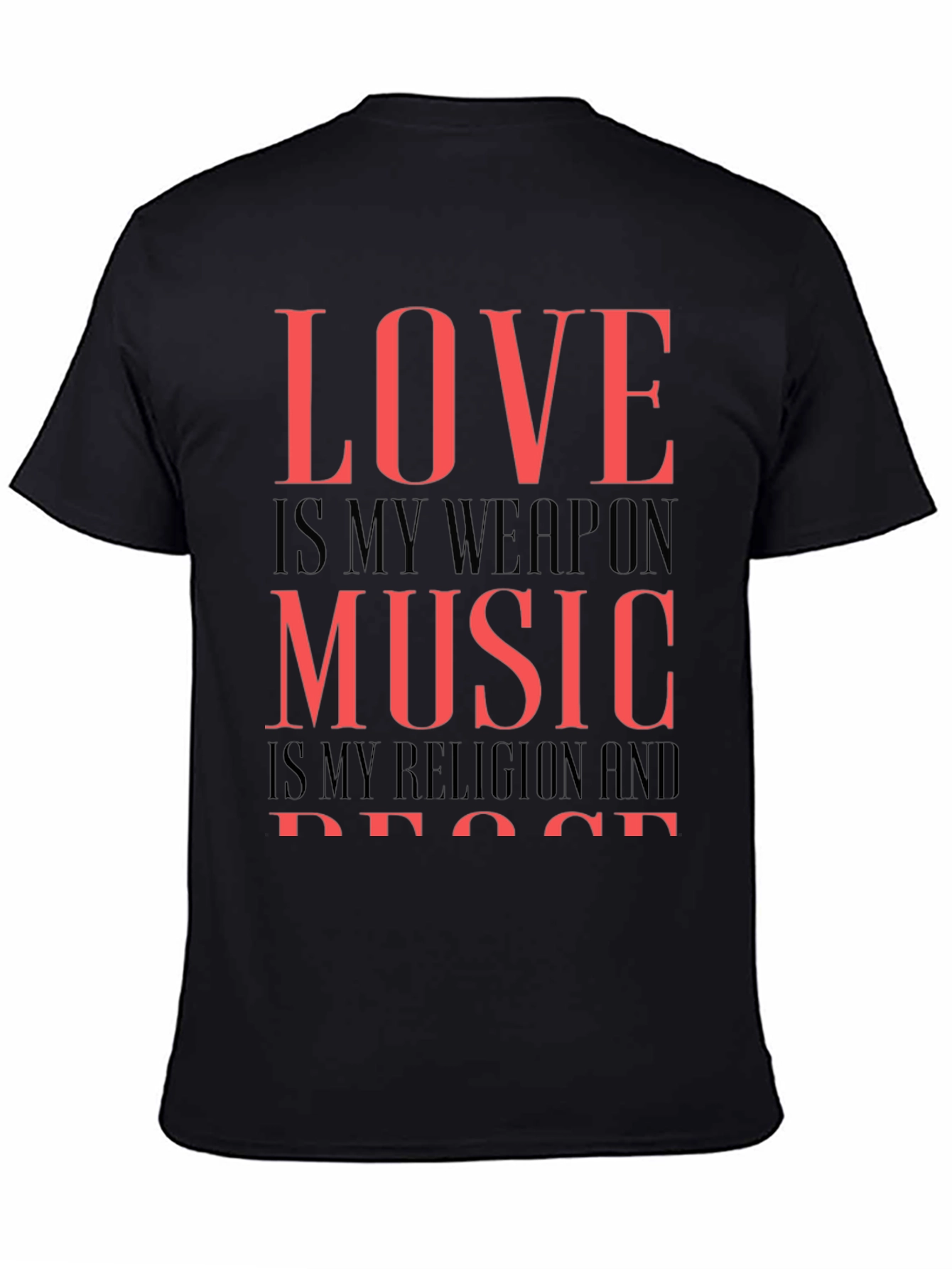 Love Music Peace Graphic Tee - Black Cotton T-Shirt
