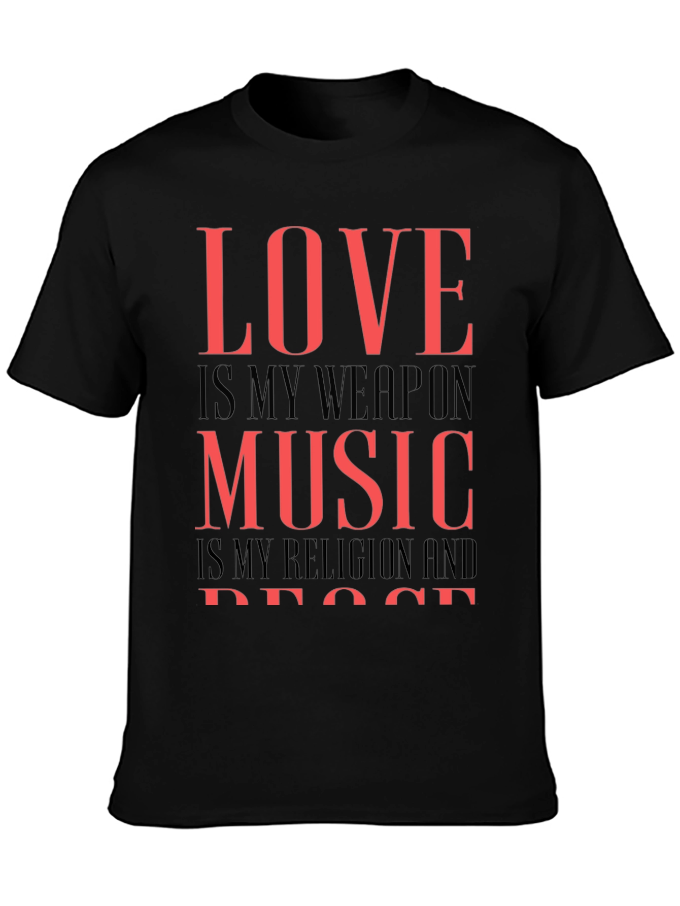 Love Music Peace Graphic Tee - Black Cotton T-Shirt