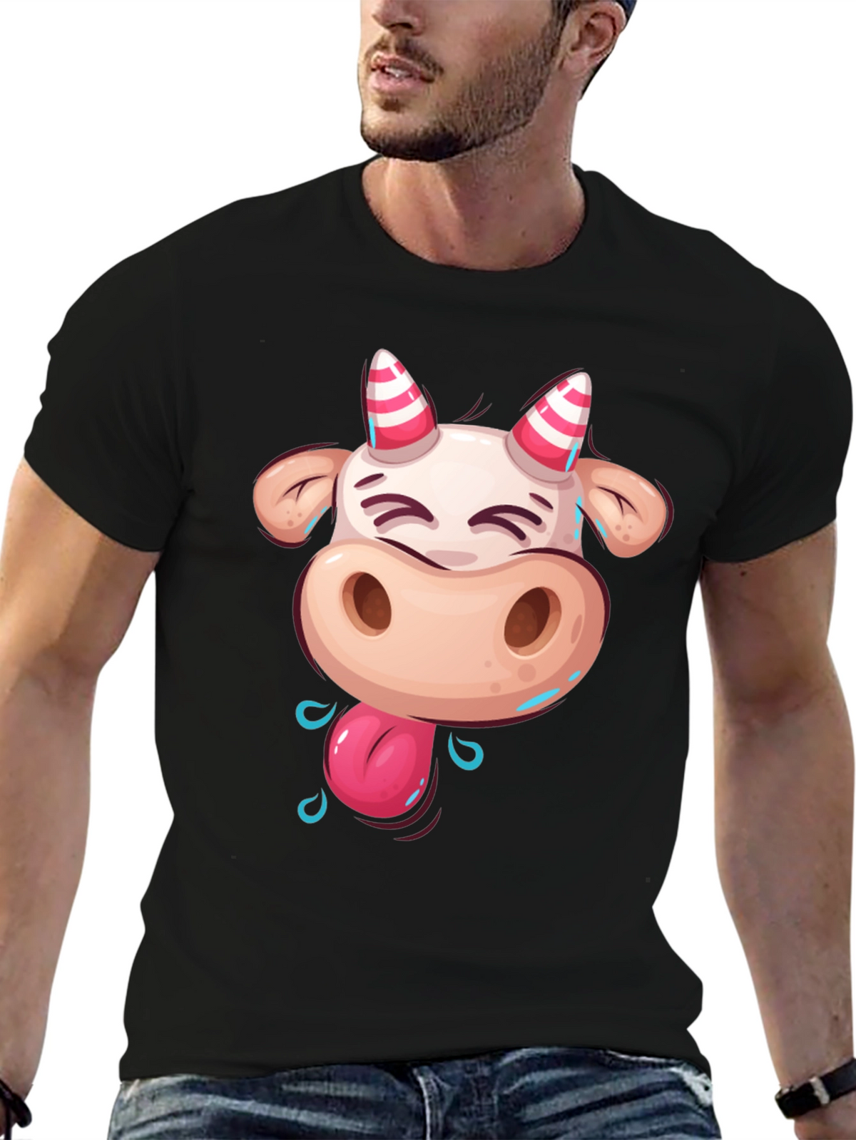 Funny Cartoon Cow Graphic T-Shirt