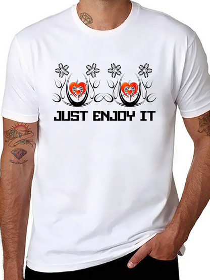 Just Enjoy It Tee - Heart Design Black T-Shirt