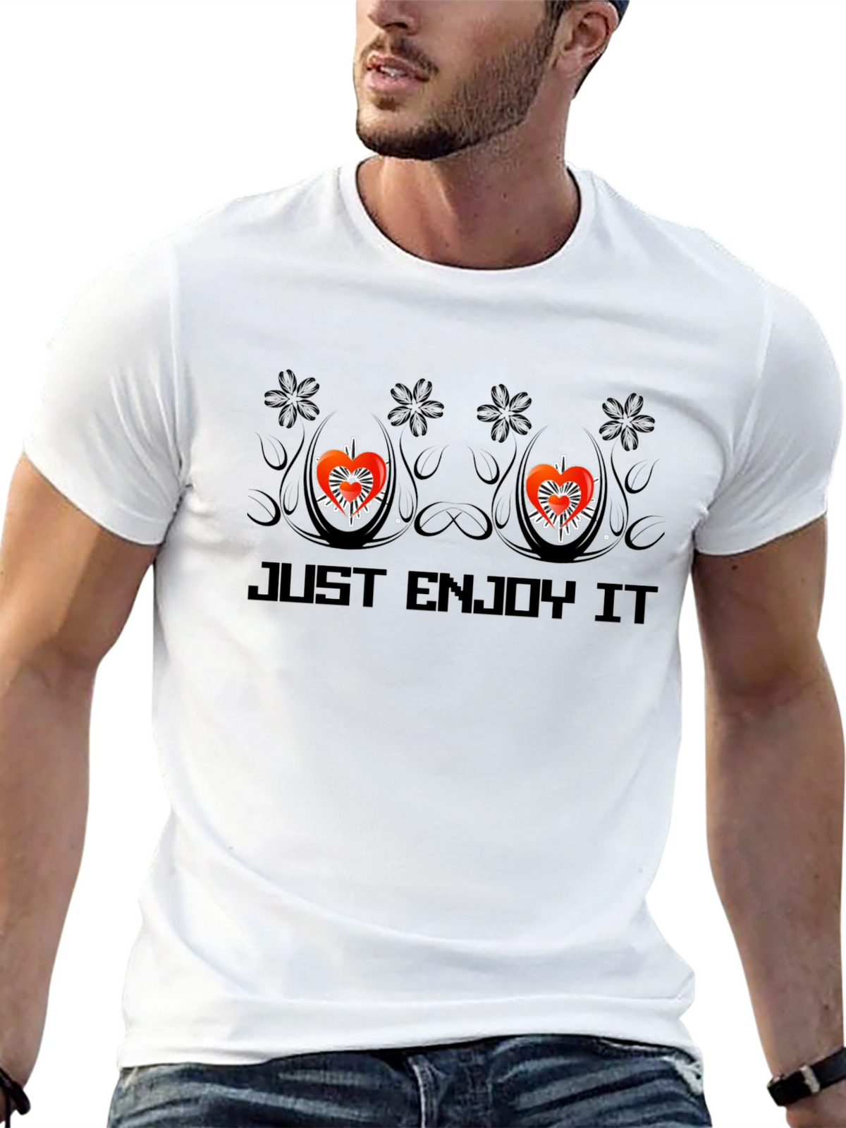 Just Enjoy It Tee - Heart Design Black T-Shirt