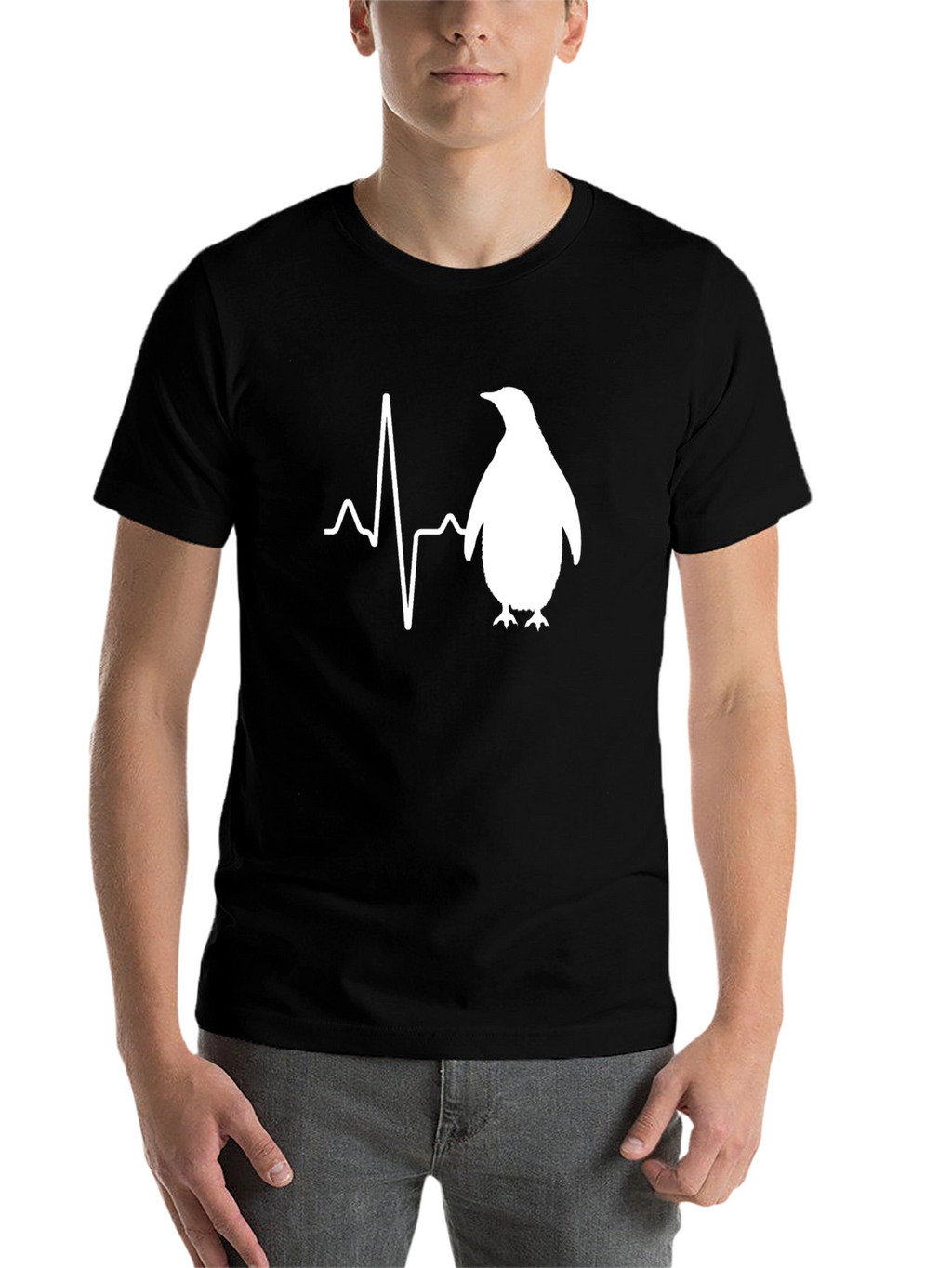 Penguin Heartbeat T-Shirt - Mens Black Graphic Tee